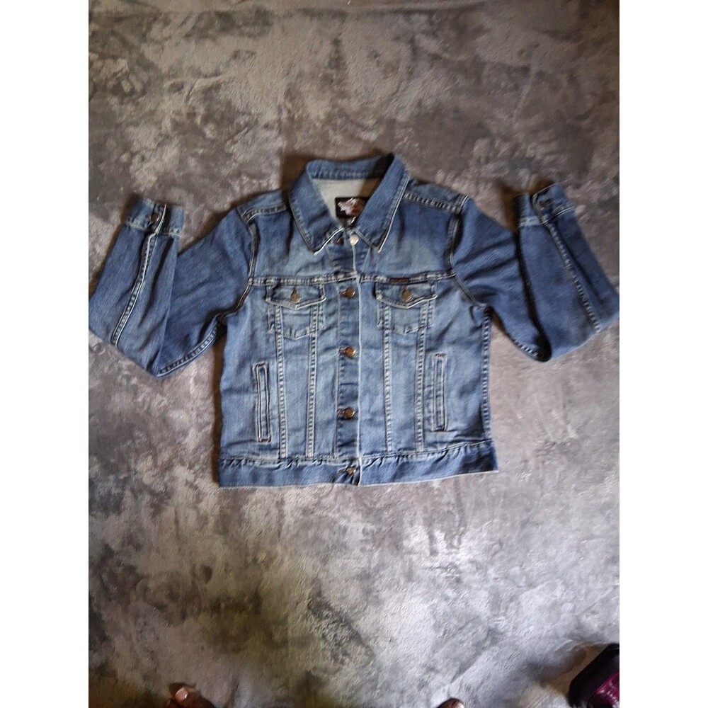 Vintage Harley Davidson Denim Jean Biker Jacket Womens Medium Blue